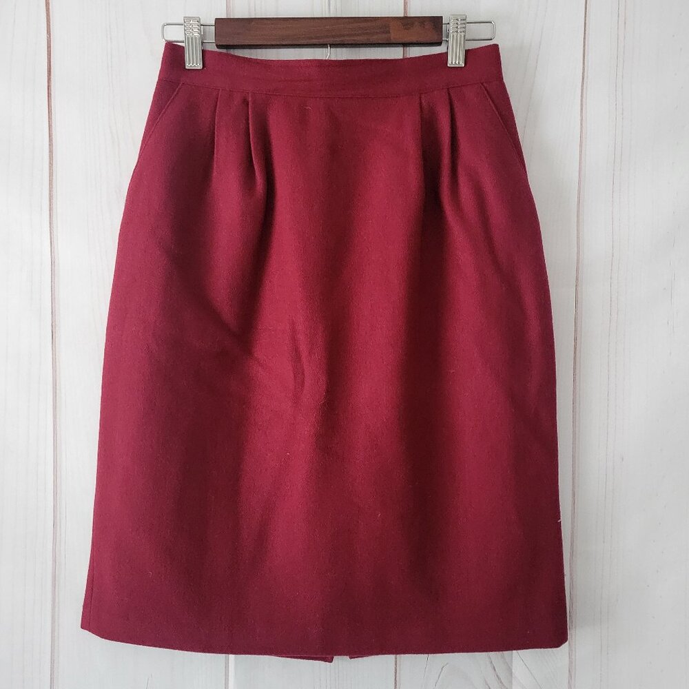 100% WOOL Vintage Sag Harbor Women’s Pencil Skirt, Sz 8, Red, Knee Length, EUC